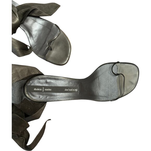 NWT Dusica Sacks Italian Leather Ankle-Wrap Sandals | Brown | Kitten Heel Sz 10 - Picture 4 of 11